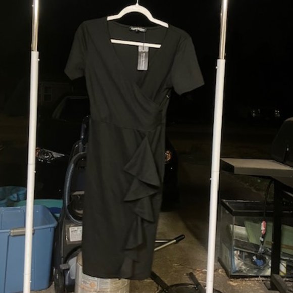 Oxiuly Women's Black Short Sleeve V-Neck Midi Dress S NWT - Picture 1 of 11